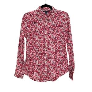 TOMMY HILFIGER Women’s Button Front Long Sleeve Blouse Floral Print White Red M